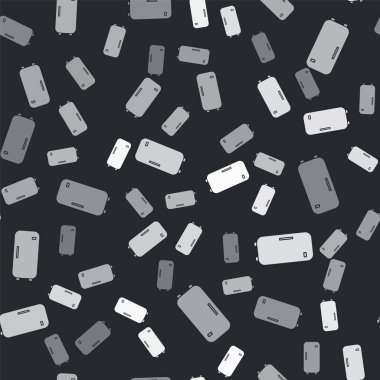 Grey Refrigerator icon isolated seamless pattern on black background. Fridge freezer refrigerator. Household tech and appliances.  Vector Illustration