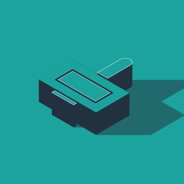 Isometric Tırnak cilası şişesi ikonu yeşil arka planda izole edilmiş. Vektör İllüstrasyonu