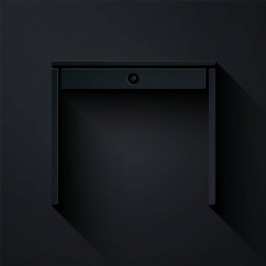 Kağıt kesiği masa simgesi siyah arkaplanda izole edilmiş. Kağıt sanatı tarzı. Vektör İllüstrasyonu