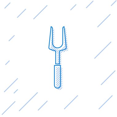 Mavi çizgi barbekü çatalı simgesi beyaz arkaplanda izole edildi. Mangal çatalı işareti. Barbekü ve ızgara aleti. Vektör İllüstrasyonu