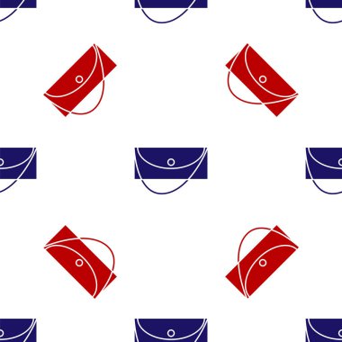 Mavi ve kırmızı debriyaj çanta ikonu beyaz arka planda izole edilmiş pürüzsüz desen. Kadın el çantası. Vektör İllüstrasyonu