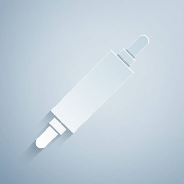 Kağıt kesiği Rolling pin simgesi gri arkaplanda izole edilmiş. Kağıt sanatı tarzı. Vektör İllüstrasyonu