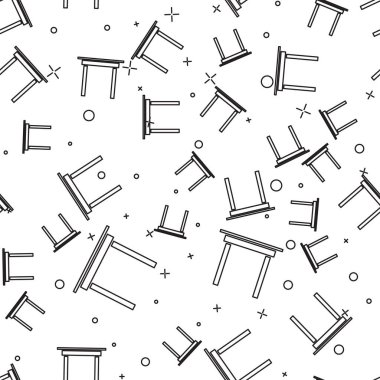 Siyah çizgi tahta masa simgesi beyaz arkaplanda izole edilmiş pürüzsüz desen. Vektör İllüstrasyonu