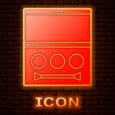 Duvarda izole edilmiş fırça ikonu ile parlayan neon göz gölgesi paleti. Vektör İllüstrasyonu