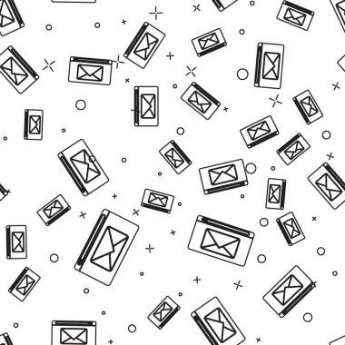 Siyah çizgi E- posta ve e-posta simgesi beyaz arkaplandaki kusursuz deseni izole etti. Zarf sembolü e-postası. E- posta kodu. Vektör İllüstrasyonu