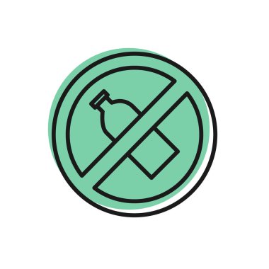 Siyah çizgi. Beyaz arka planda plastik şişe simgesi yok. Vektör İllüstrasyonu