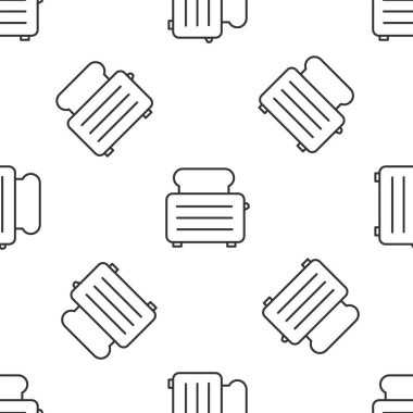 Gri çizgi tost makinesi, beyaz arka planda izole edilmiş tost simgesi. Vektör İllüstrasyonu