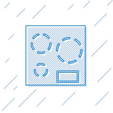 Mavi çizgi elektrikli soba ikonu beyaz arka planda izole edildi. Mutfak tabelaları. Dört daire ocağı olan bir hob. Vektör İllüstrasyonu