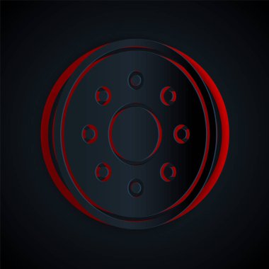 Kağıt kesiği, siyah arka planda izole edilmiş yuvarlak ahşap simge. Güvenlik, güvenlik, koruma, mahremiyet, koruma kavramı. Kağıt sanatı tarzı. Vektör İllüstrasyonu