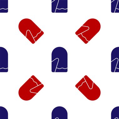 Mavi ve kırmızı Noel eldiveni ikonu beyaz arka planda izole edilmiş kusursuz desen. Vektör İllüstrasyonu