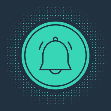 Yeşil Çember düğmesi ve sohbet bildirim simgesi mavi arkaplanda izole edildi. Yeni mesaj, iletişim, sohbet, sosyal ağ bildirimi. Soyut çember rastgele noktalar. Vektör İllüstrasyonu