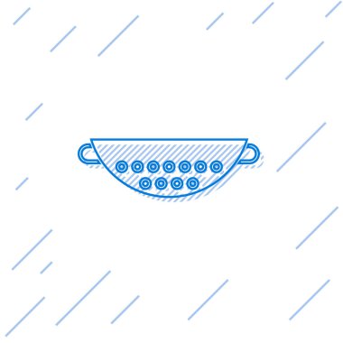 Mavi çizgi Mutfak kevgir simgesi beyaz arka plan üzerinde izole. Pişirme aleti. Çatal bıçak takımı işareti. Vektör İllüstrasyonu