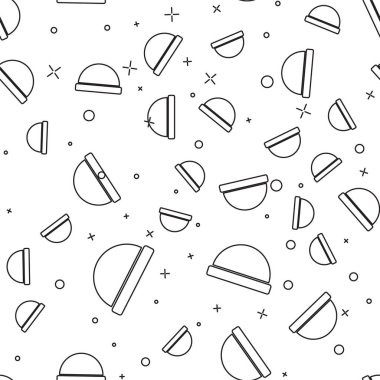 Siyah çizgi Beanie şapka ikonu beyaz arka planda kusursuz desen izole etti. Vektör İllüstrasyonu