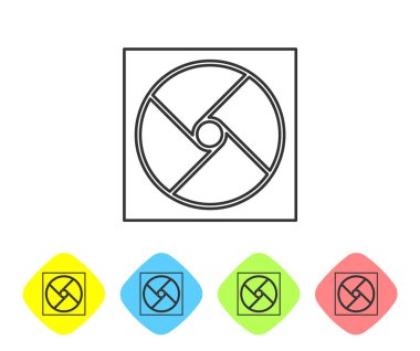 Gri çizgi havalandırma ikonu beyaz arkaplanda izole edildi. Renkli eşkenar dörtgen düğmelerine simgeleri yerleştir. Vektör İllüstrasyonu