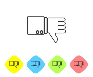 Beyaz arka planda izole edilmiş Gri Çizgi Hoşlanmayan simgesi. Renkli eşkenar dörtgen düğmelerine simgeleri yerleştir. Vektör İllüstrasyonu