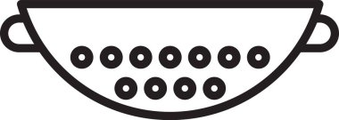 Siyah çizgi Mutfak Kevgir simgesi beyaz arkaplanda izole edildi. Mutfak aletleri. Çatal bıçak seti. Vektör İllüstrasyonu