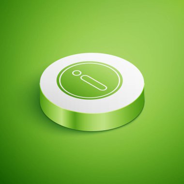 Isometric Bilgi simgesi yeşil arkaplanda izole edildi. Beyaz daire düğmesi. Vektör İllüstrasyonu