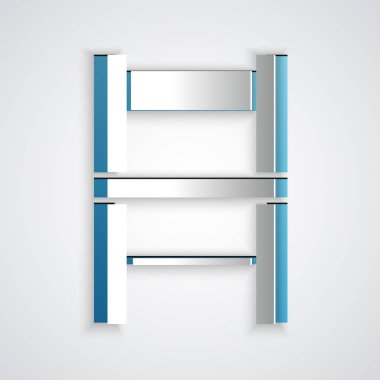 Kağıt kesiği sandalye simgesi gri arkaplanda izole edilmiş. Kağıt sanatı tarzı. Vektör İllüstrasyonu