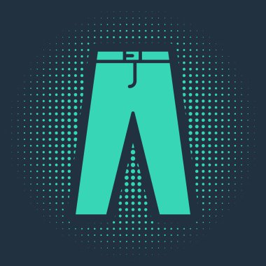 Mavi arkaplanda yeşil pantolon simgesi izole edildi. Soyut çember rastgele noktalar. Vektör İllüstrasyonu