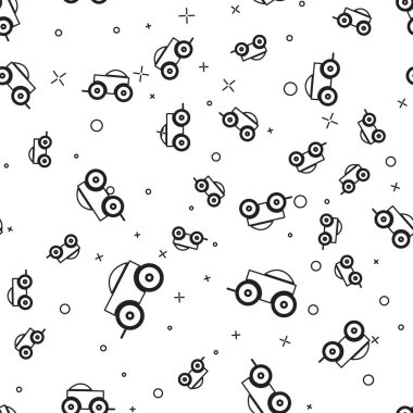 Siyah çizgi ahşap dört tekerlekli araba saman ikonu izole edilmiş beyaz arka planda dikişsiz desen. Vektör İllüstrasyonu