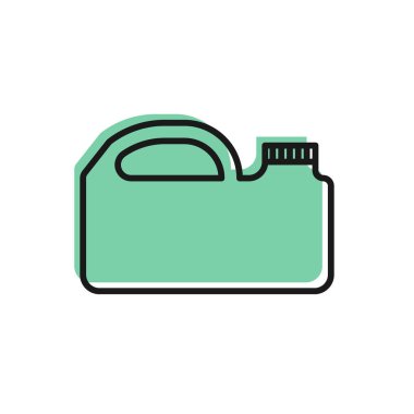 Beyaz arka planda izole edilmiş motor makine yağı ikonu için siyah çizgi plastik kutu. Benzin bidonu. Yağ değiştirme ve onarım servisi. Vektör İllüstrasyonu