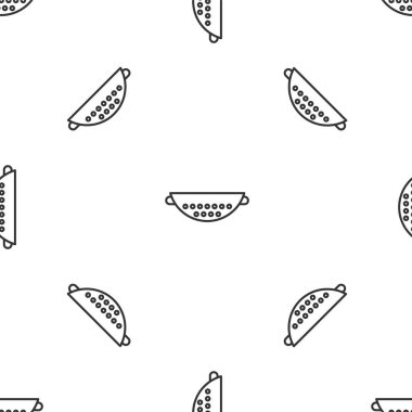 Gri çizgi Mutfak Kevgir ikonu beyaz arka planda kusursuz desen izole etti. Mutfak aletleri. Çatal bıçak seti. Vektör İllüstrasyonu