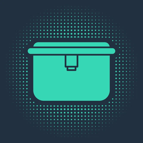 Mavi arkaplanda yeşil beslenme çantası simgesi izole edildi. Soyut çember rastgele noktalar. Vektör İllüstrasyonu