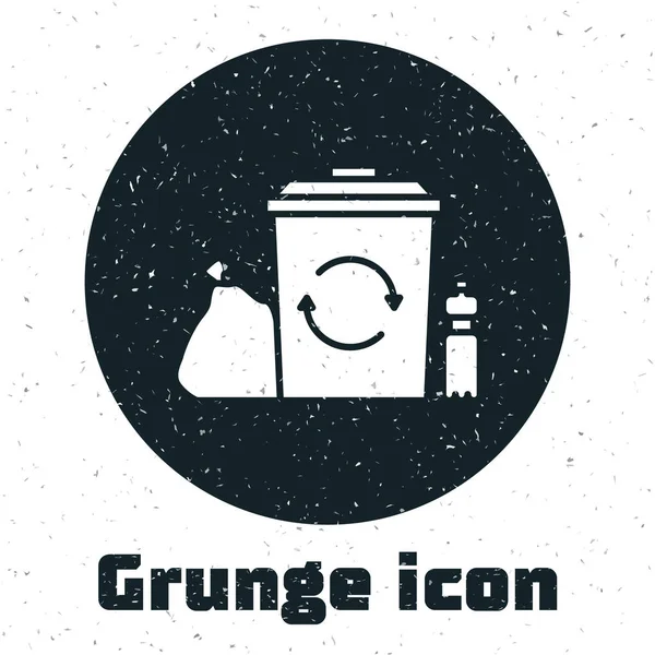 Grunge Papelera Reciclaje Con Icono Símbolo Reciclaje Aislado Sobre Fondo — Vector de stock