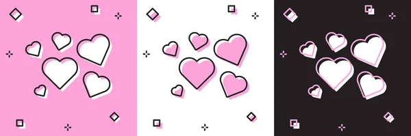 Set Heart Icon Isolated Pink White Black Background Romantic Symbol — 스톡 벡터