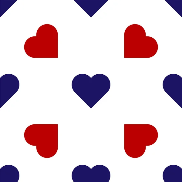 Blue Red Heart Icon Isolated Seamless Pattern White Background Romantic — 스톡 벡터