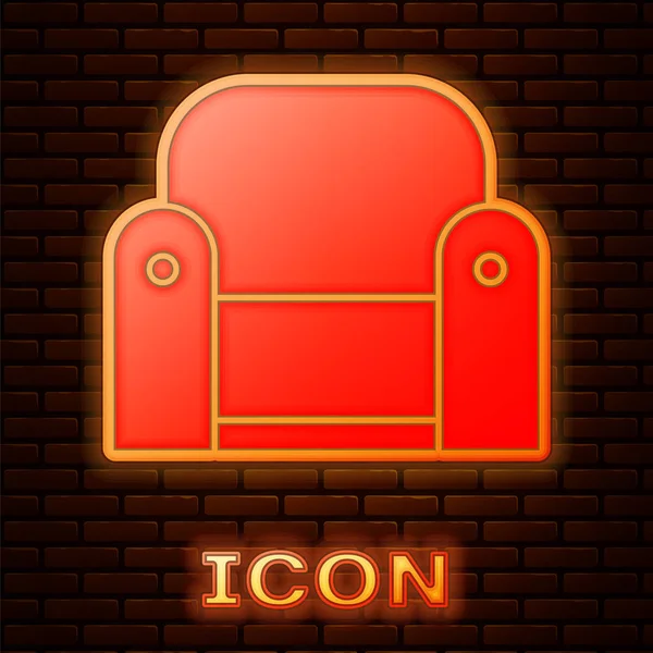 Glowing Neon Armchair Icon Isolated Brick Wall Background Vector Illustration — Stock Vector