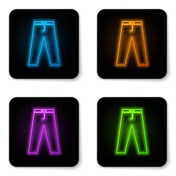 Glowing Neon Pants Icon Isolated White Background Black Square Button — Stock Vector