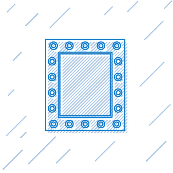 Specchio Trucco Linea Blu Con Icona Luci Isolato Sfondo Bianco — Vettoriale Stock