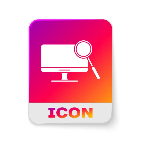 Icono Diagnóstico Monitor Computadora Blanca Aislado Sobre Fondo Blanco Ajuste — Vector de stock