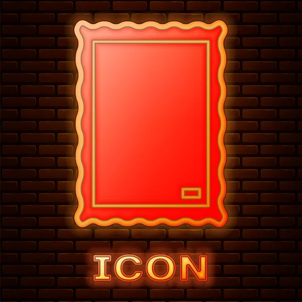 Gloeiende Neon Picture Icoon Geïsoleerd Bakstenen Muur Achtergrond Vector Illustratie — Stockvector