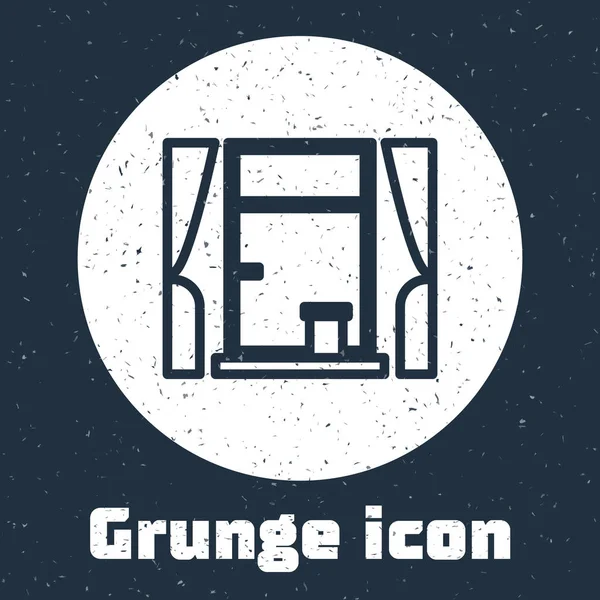 Grunge Line Fenêtre Avec Rideaux Dans Icône Pièce Isolée Sur — Image vectorielle