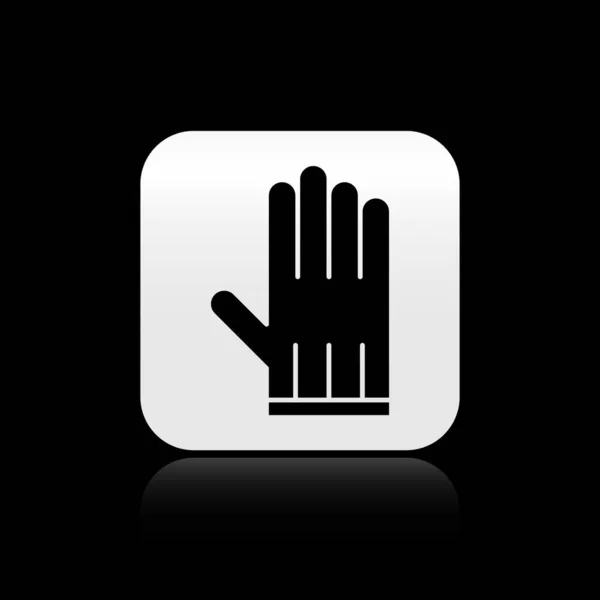 Black Leather Glove Icon Isolated Black Background Silver Square Button — 스톡 벡터