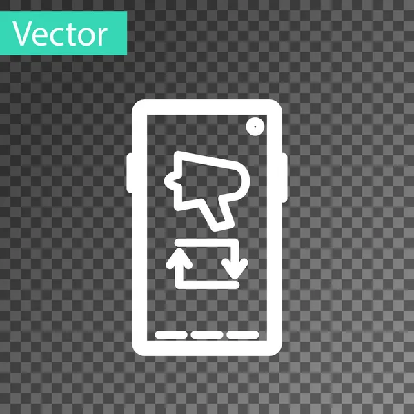 ホワイトライン透過的な背景に隔離された携帯電話のアイコン上の単語 メガホンを広げます ベクターイラスト — ストックベクタ