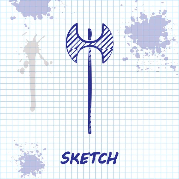 Sketch Line Medieval Axe Icon Isolated White Background Battle Axe — 스톡 벡터