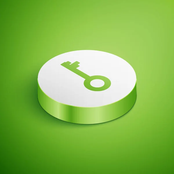 Isometric Old Key Icon Isolated Green Background White Circle Button — Stock Vector