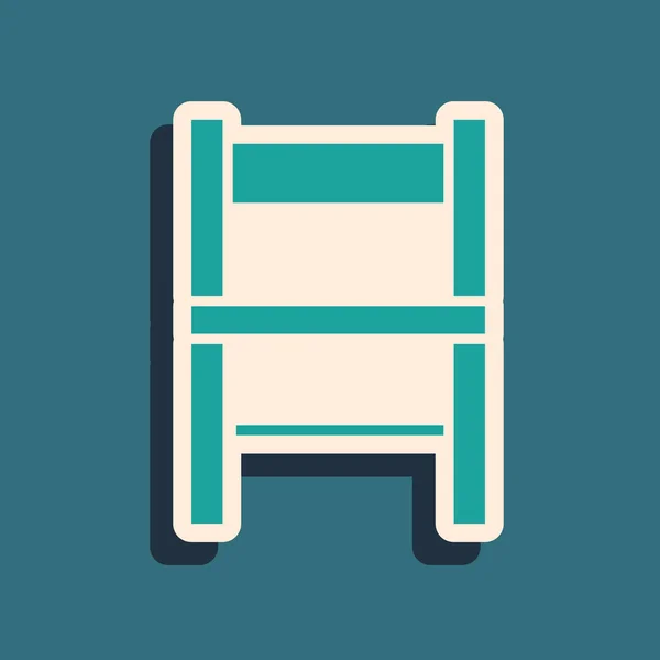 Icona Della Sedia Verde Isolata Sfondo Blu Lungo Stile Ombra — Vettoriale Stock