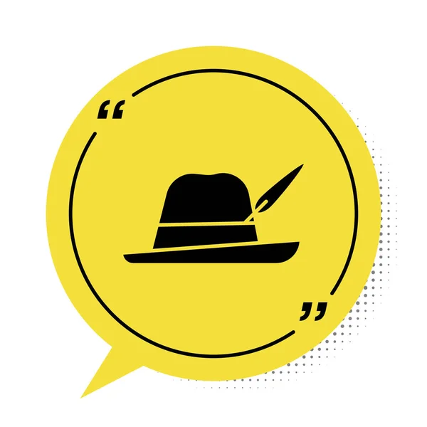 Black Oktoberfest Hat Icon Isolated White Background Hunter Hat Feather — ストックベクタ