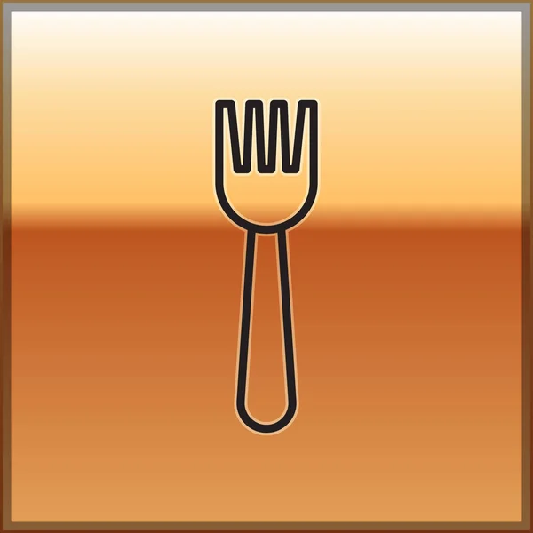 Black Line Disposable Plastic Fork Icon Isolated Gold Background Vector — Stock Vector