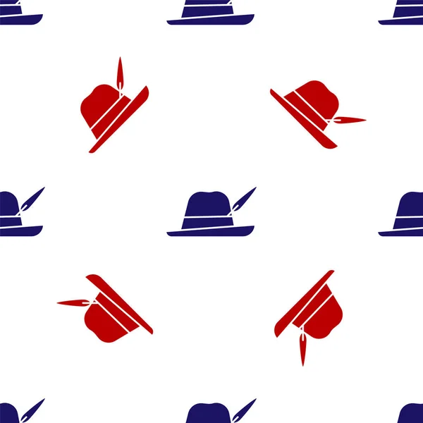 Blue Red Oktoberfest Hat Icon Isolated Seamless Pattern White Background — Stock Vector