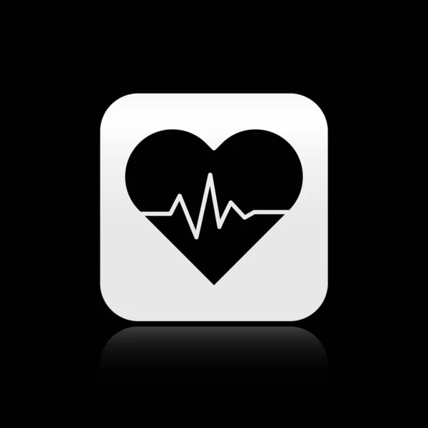 Icono Ritmo Cardíaco Negro Aislado Sobre Fondo Negro Signo Latido — Vector de stock