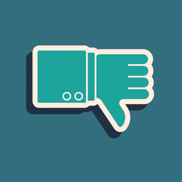 Green Dislike Icon Isolated Blue Background Long Shadow Style Vector — 스톡 벡터