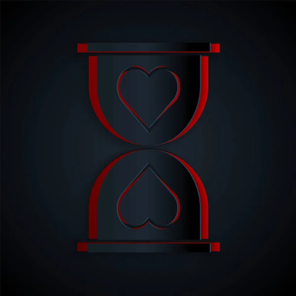 Paper Cut Heart Center Old Hourglass Icon Isolated Black Background — 스톡 벡터