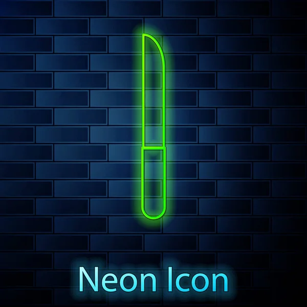 Icono Cuchillo Neón Brillante Línea Aislado Fondo Pared Ladrillo Símbolo — Vector de stock