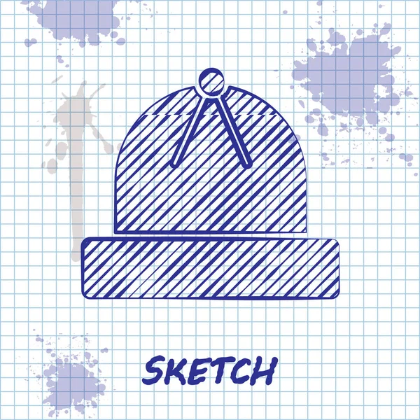 スケッチライン白い背景に隔離された冬の帽子のアイコン ベクターイラスト — ストックベクタ