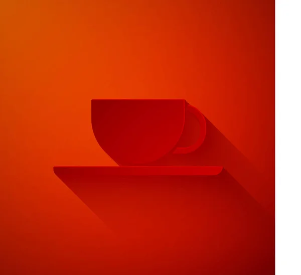 Řez Papíru Kávový Šálek Ikona Izolované Červeném Pozadí Šálek Čaje — Stockový vektor